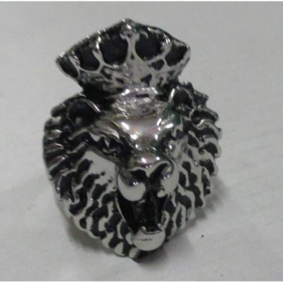 chevaliere tete de lion et couronne 13US bague homme biker