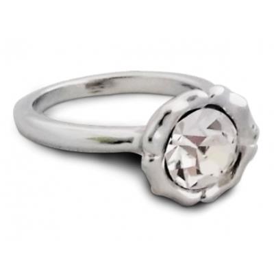 Bague argentée avec pierre blanche en forme de fleur bijou fantaisie pas cher pendentif