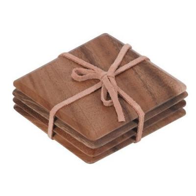 T&G TUSCANY SOUS-VERRE CARRÉ BOIS D'ACACIA LIEN CUIR LOT DE 4