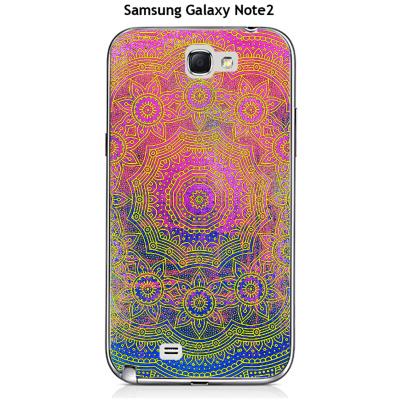 Coque Samsung Galaxy Note 2 design Mandala rosace Violet, Bleu Jaune