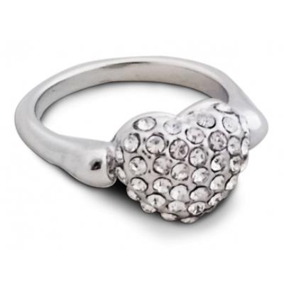 Splendide bague argentée en forme de coeur avec strass bijou fantaisie pas cher pendentif