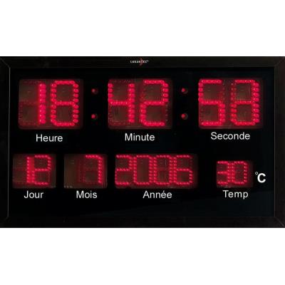 Horloge murale radio-pilotée à LED rouges