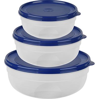 Emsa 517097 super line set de boites de conservation de, rond plat, 0,8 1,4 2,4 l, plastique, bleu, 23,5 x 23,5 x 9,1 cm