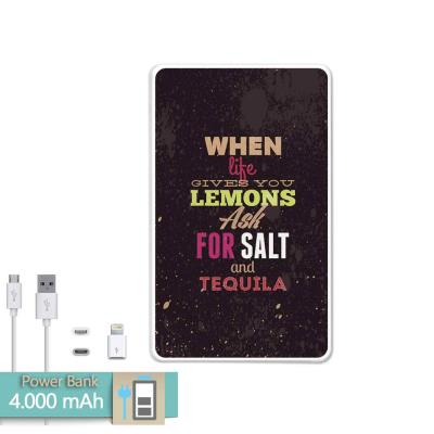 Batterie externe Power Bank 4000 mah When Life Gives You Lemons + Câble USB-microUSB et un adaptateur lightning gratuit - BeCool®