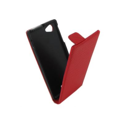 Etui Vertical Rouge Aspect Carbone pour Sony Xperia J