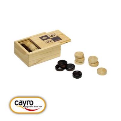 Coffret en bois 24 Pions pour Jeu de Dames couvercle coulissant.