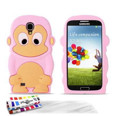 Coque souple Rose , Le Singe, ORIGINALE de MUZZANO pour SAMSUNG GALAXY S4 + 3 Films de Protection Ecran UltraClear