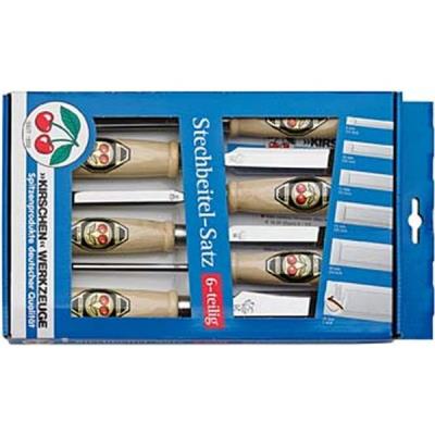Jeu de 6 ciseaux en acier à outils spécial avec manche en bois n° 1111 SB, Contenu : 6 10 12 16 20 26 mm
