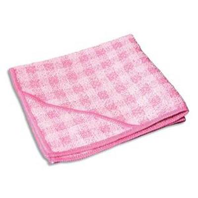 Lot de 2 Chiffons micro fibre double action spéciale sanitaire, format 32 x 32 cm coloris rose