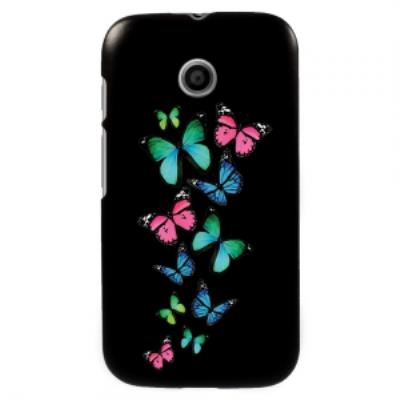 Coque noire pour Motorola Moto E Impression papillons colorés