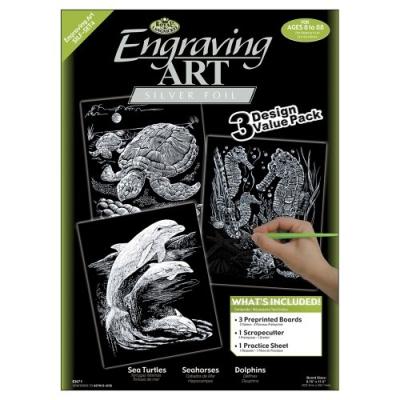 ROYAL & LANGNICKEL SILF-SET4 PACK ECONOMIQUE DE GRAVURE D'ART TAILLE A4 AVEC 3 MOTIFS FAUNE MARINE ARGENT