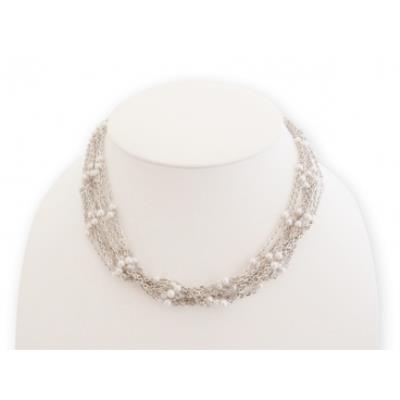 Collier près du cou 9 chainettes et perles bijou fantaisie pas cher pendant