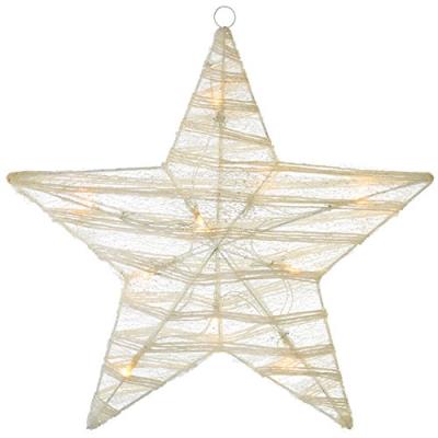 Werchristmas pré-illuminé 46 cm de papier et tissus à point de gaze décoration de noël en forme d'étoile avec 10 led blanches chaudes, blanc