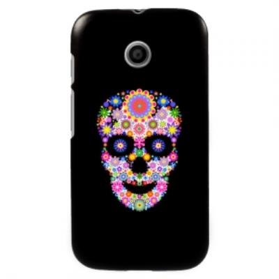 Coque noire pour Motorola Moto E impression crâne en fleurs