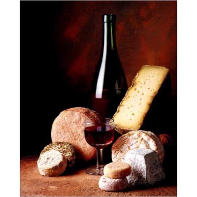 Affiche 40x50 cm Fromages et vin rouge / Cheese and red Wine / Käse und Rotwein