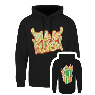 Billie Eilish Sweat à capuche Airbrush Flames Blohsh Homme Noir - Taille XL