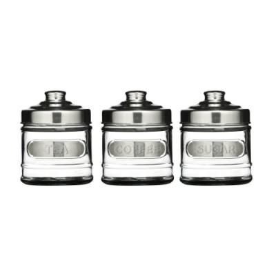 PREMIER HOUSEWARES 1403192 POTS À THÉ/CAFÉ/SUCRE EN VERRE ET COUVERCLES EN ALUMINIUM