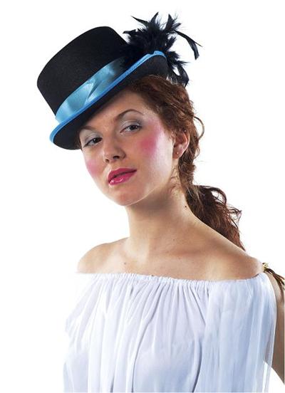 Chapeau Cylindre avec Ruban Bleu et Plume Noire