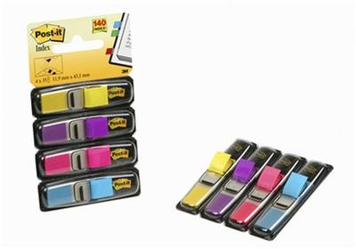 Index Post-it - 4 x 35 index de couleurs vives Jaune, Violet, Rose et Bleu 12x44mm