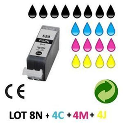 Lot 20 cartouches jet d'encre compatibles CANON IP3600/IP4600/MP540/MP620 - PGI 520 AVEC PUCE POUR CANON PIXMA MP630 : 8 BLACK + 4 CYAN + 4 MAGENTA + 4 YELLOW