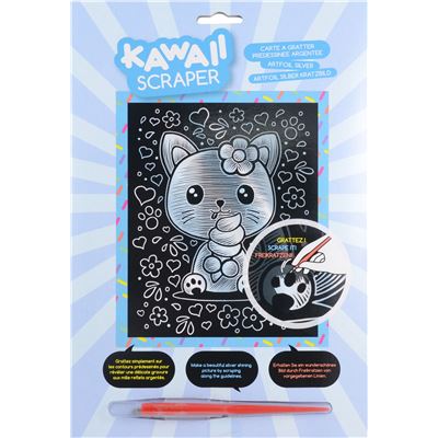 Tableau scraper à  gratter argent kawaii chaton gourmand - scraper