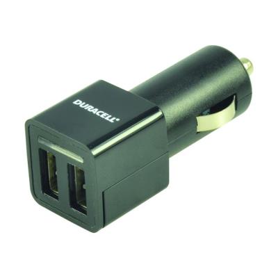 Duracell - Stroomadapter voor auto - 2.4 A - 2 uitgangsaansluitingen (USB) - zwart