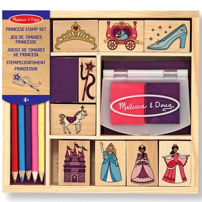 Set de 9 tampons en bois Princesses 2 encreurs 5 crayons Enfants 4 ans +
