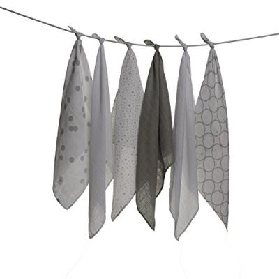 Lot de 6 langes bébé en coton - 70x70 cm - gris
