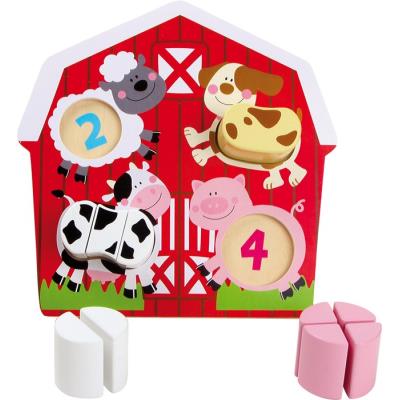 Puzzle en bois pour apprendre à compter avec les animaux de la ferme