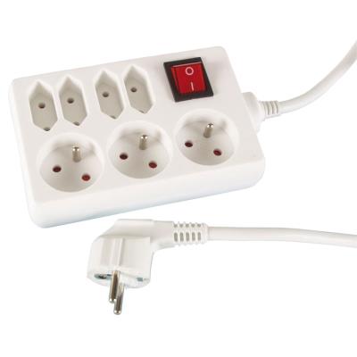 Multiprise électrique avec interrupteur 7 prises 3 shucko + 4 euro 1.50m blanche
