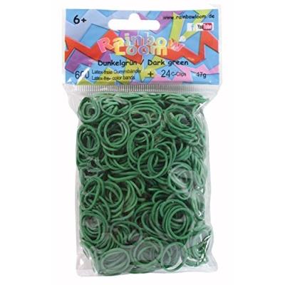 Elastiques rainbow loom original vert foncé - 600 elastiques + 24 fermoirs