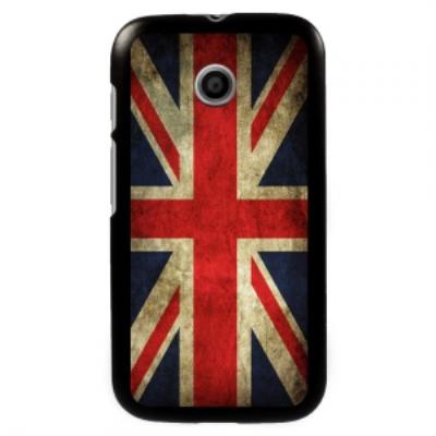 Coque noire pour Motorola Moto E drapeau UK vintage Union Jack