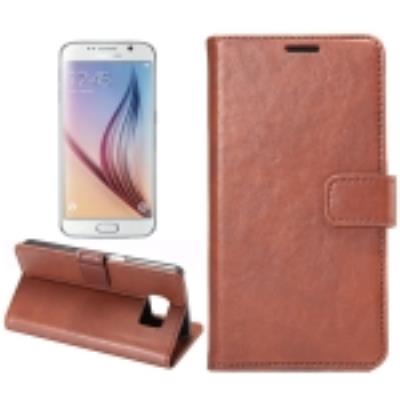Galaxy S6 : Coque Housse Cuir PU Marron Texture Peau
