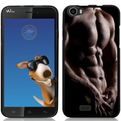Coque Souple en gel noire pour Wiko Lenny avec impression Motifs torse d'un homme musclé