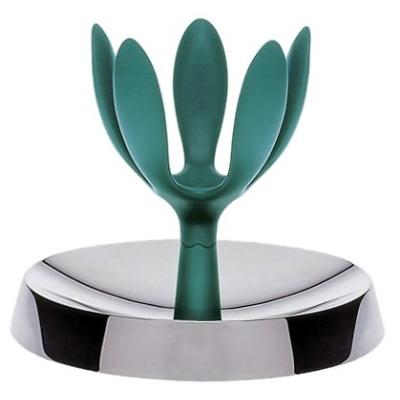 ALESSI SG01 FRUIT MAMA PORTE-FRUITS EN ACIER BRILLANT AVEC PLANTE EN PA VERT