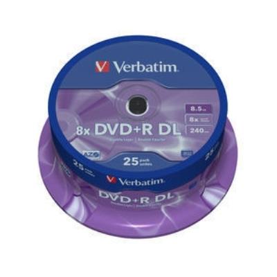 1x25 verbatim dvd+r double layer 8x 8,5gb mat argent 43757