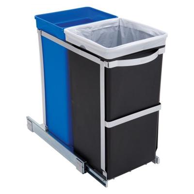 Poubelle recyclage coulissante 20/15L en acier inoxydable poli CW1016