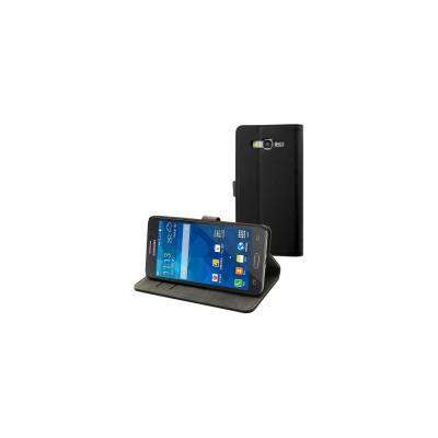 Muvit Slim Folio - Flip cover voor mobiele telefoon - polyurethaan, polycarbonaat, imitatieleer - zwart - voor Samsung Galaxy Grand Prime