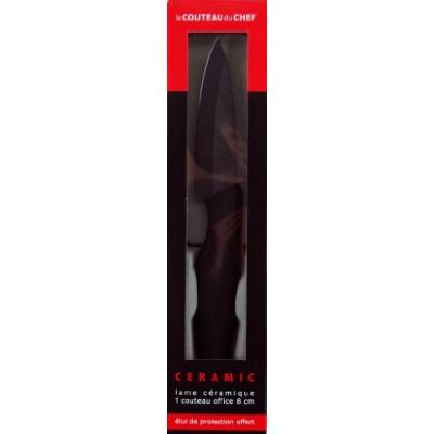 TARRERIAS BONJEAN 442900 LE COUTEAU DU CHEF 1 COUTEAU D'OFFICE LAME CÉRAMIQUE NOIRE 8 CM MANCHE ERGONOMIQUE SOFT TOUCH