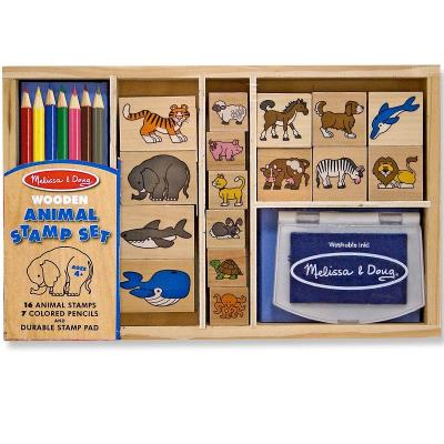Set de tampons en bois Les Animaux 24 pcs avec encreur et crayons Enfants 4 ans+