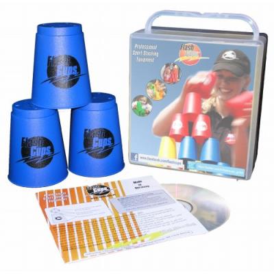 Flash cups - 1001 - set de speed stacking comprenant 12 gobelets, une housse et un dvd - bleu - langue : allemande