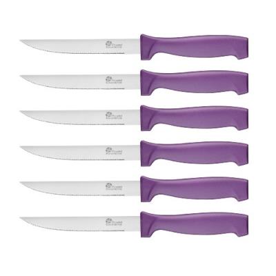 Pradel excellence 7030-6m lot de 6 couteaux à steak lame en acier inoxydable manche mauve 21 x 2 x 0,5 cm