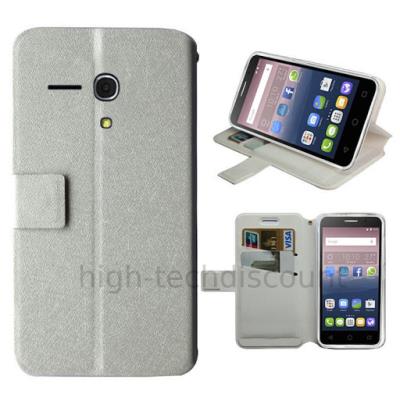 Housse etui coque pochette portefeuille pour Alcatel One Touch Pop 3 (5.5) - BLANC