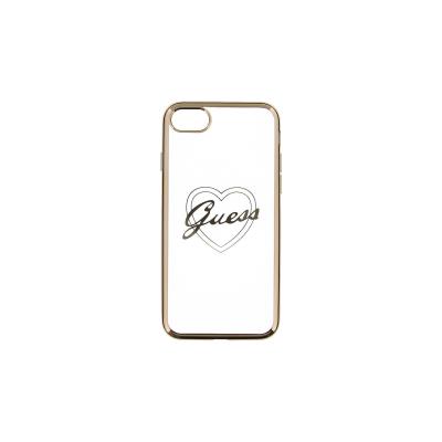 Coque souple guess pour iphone 7 translucide avec contours et coeur dore
