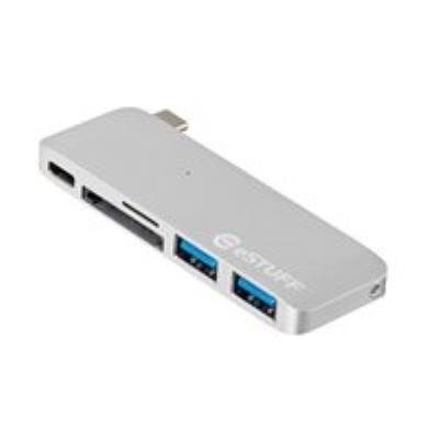 Estuff hub usb c slot-in silver 2 x usb 3.0 + 1 x silver (2 x usb 3.0 usb c w pb, es84121 + 1 x usb c w pb 10 gbps sd lecteur de