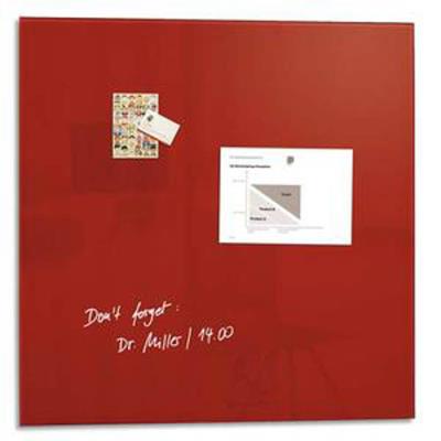 Tableau magnétique verre trempé sécurité rouge, livré avec aimants et fixation, Dim. 48x48x1,5 cm
