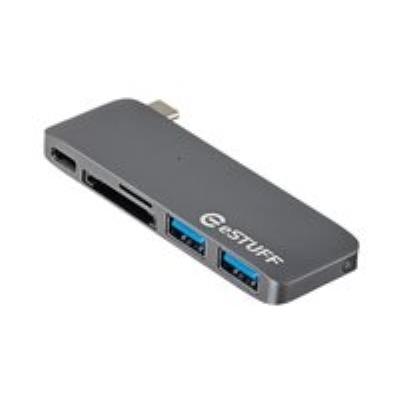 Estuff hub usb c slot-in space grey 2 x usb 3.0 + 1 x usb c w pb, es84121 de grey (2 x usb 3.0 + 1 x usb c w pb 10 gbps sd lecte