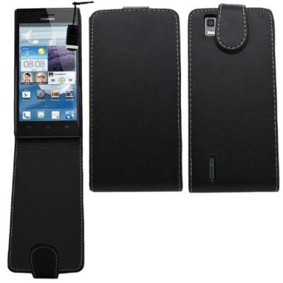 Samrick Étui À Rabat En Cuir Avec Protecteur D'Écran, Stylet Et Chiffon En Microfibre Pour Huawei Ascend P2 Noir