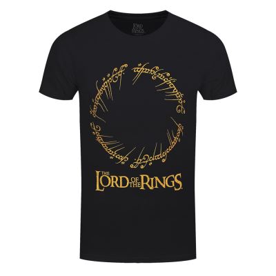 Lord of the Rings T-Shirt Gold Ring Inscription Homme NoirL