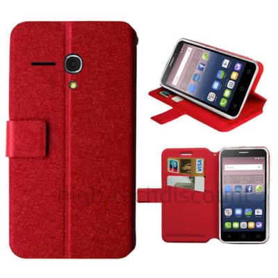 Housse etui coque pochette portefeuille pour Alcatel One Touch Pop 3 (5.5) - ROUGE